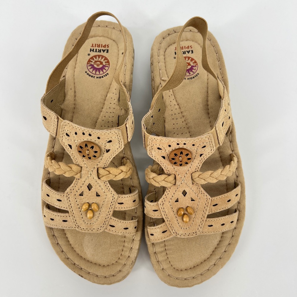Earth Spirit Sandals Womens 10 Tan Boho Braided Slingback Andi Gelron 2000